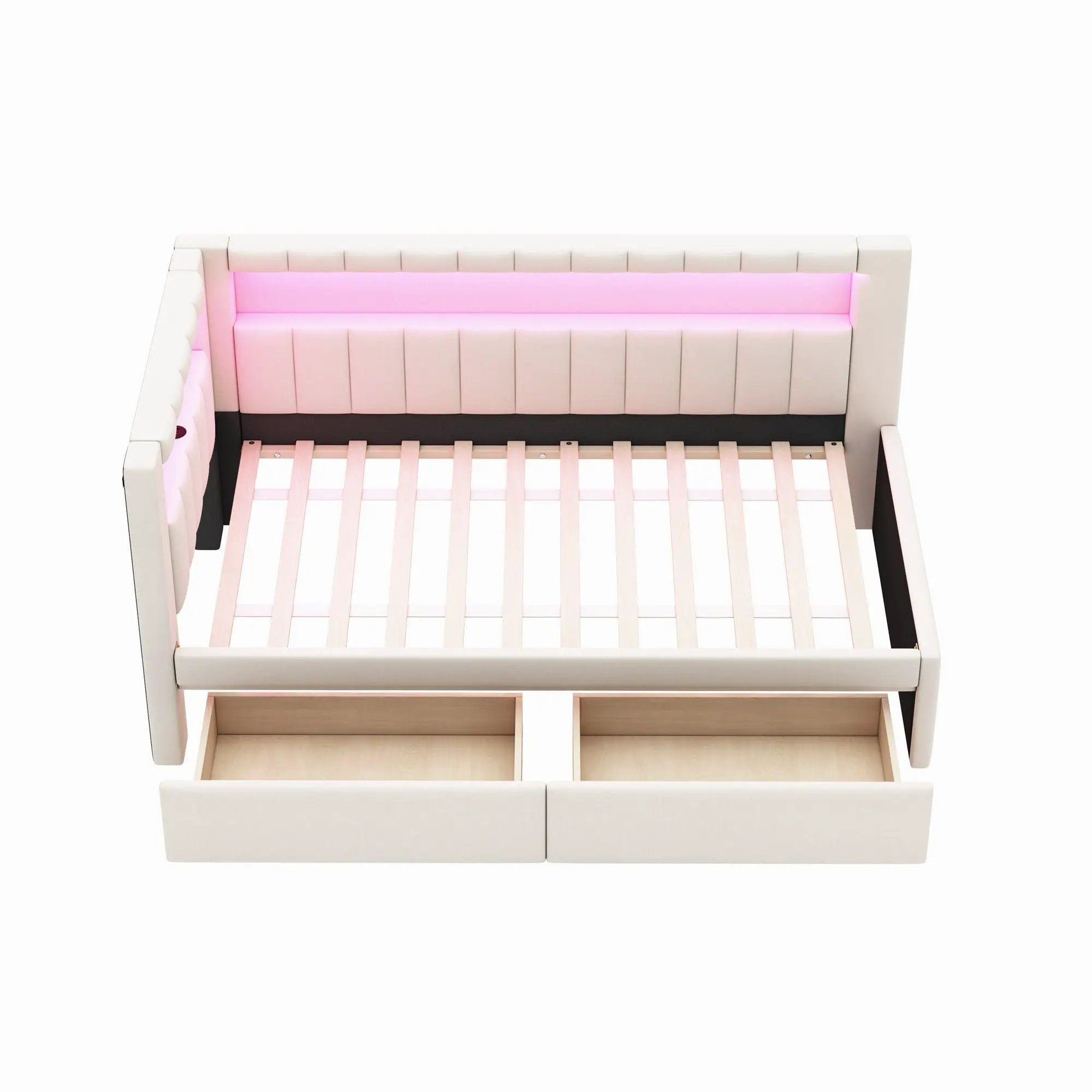 Upholstered Platform Bed With USB Ports And LED Belt