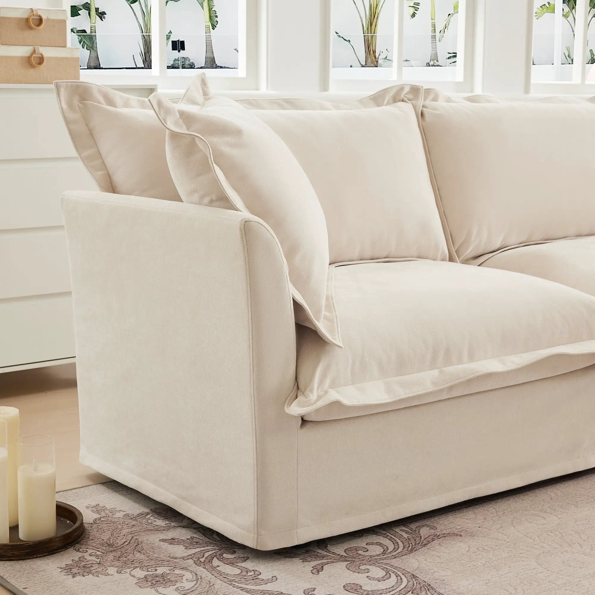 Slipcovered U Shape Sectional Wide and Deep Seat Sofa Couch by HouseOfZazla