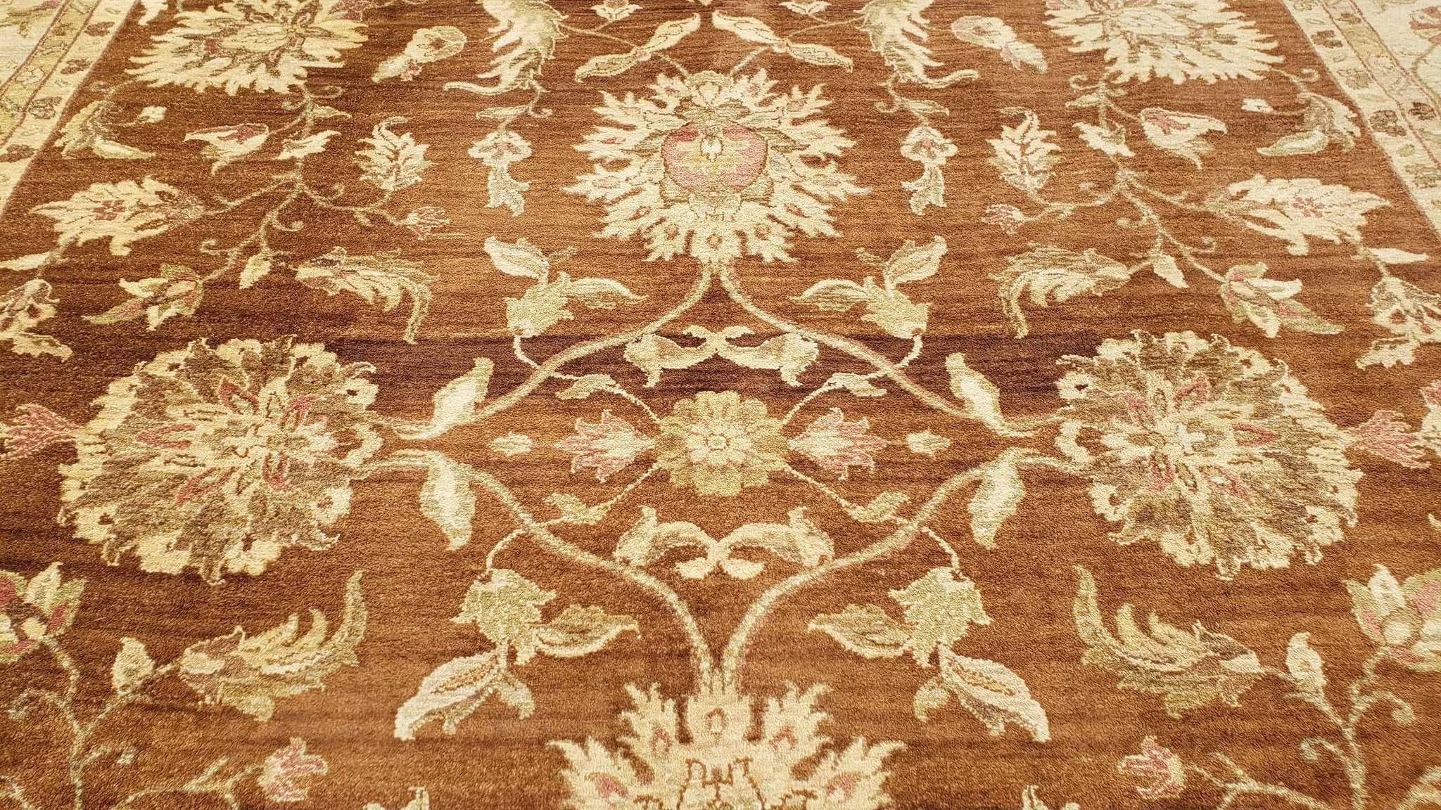 Indo Persian Rug 10x14, Mahal Sultanabad Oriental Carpet, Burnt Orange & Beige, Handmade Wool Area Rug by Jewel Rugs