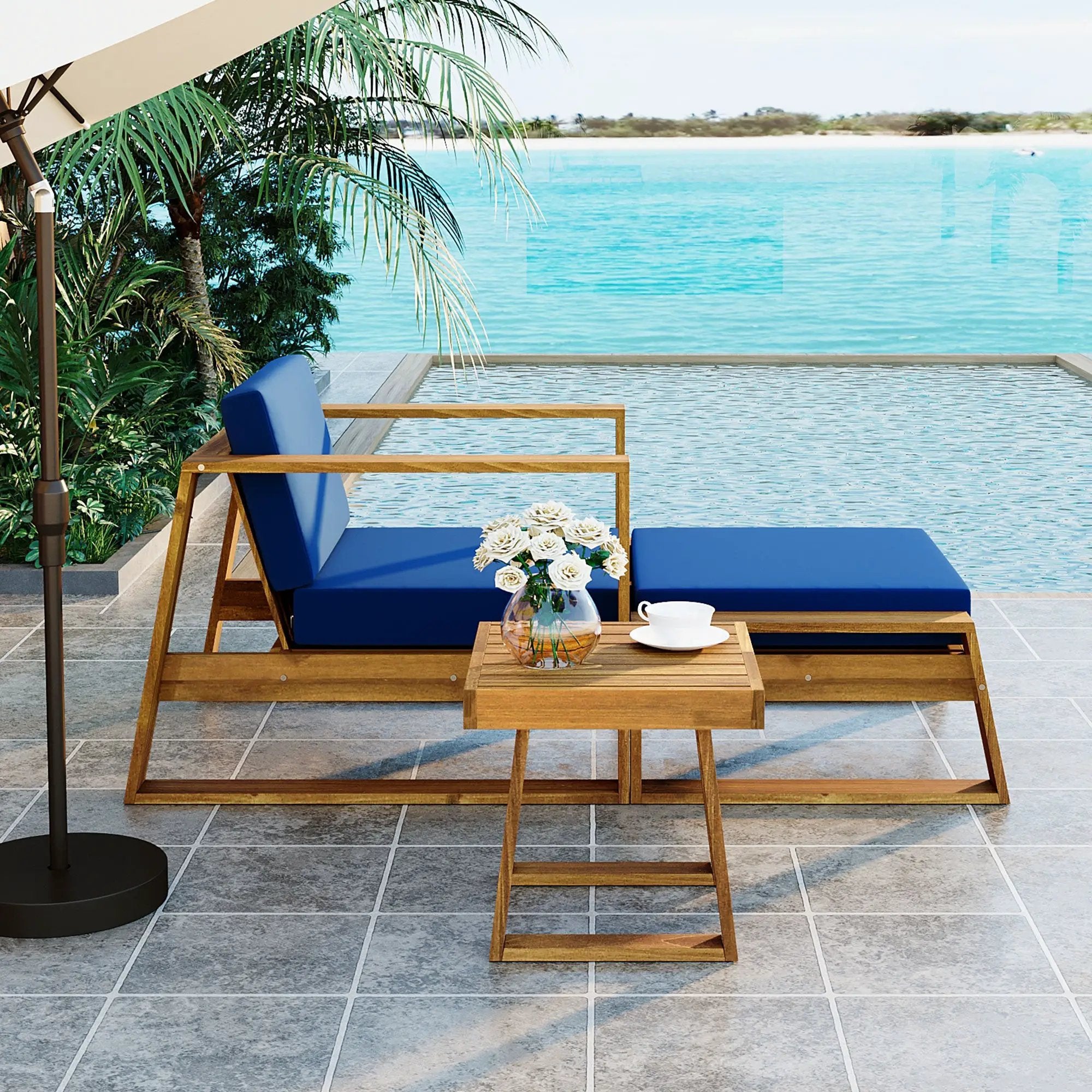 U_STYLE Acacia Wood Outdoor Lounge Set - Chair and Ottoman by HouseOfZazla