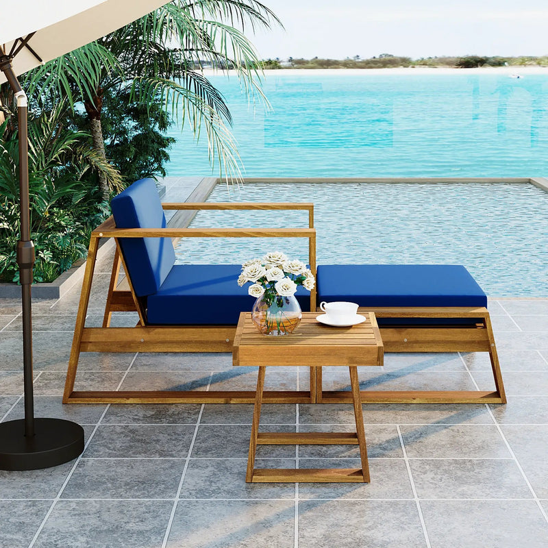U_STYLE Acacia Wood Outdoor Lounge Set - Chair and Ottoman by HouseOfZazla