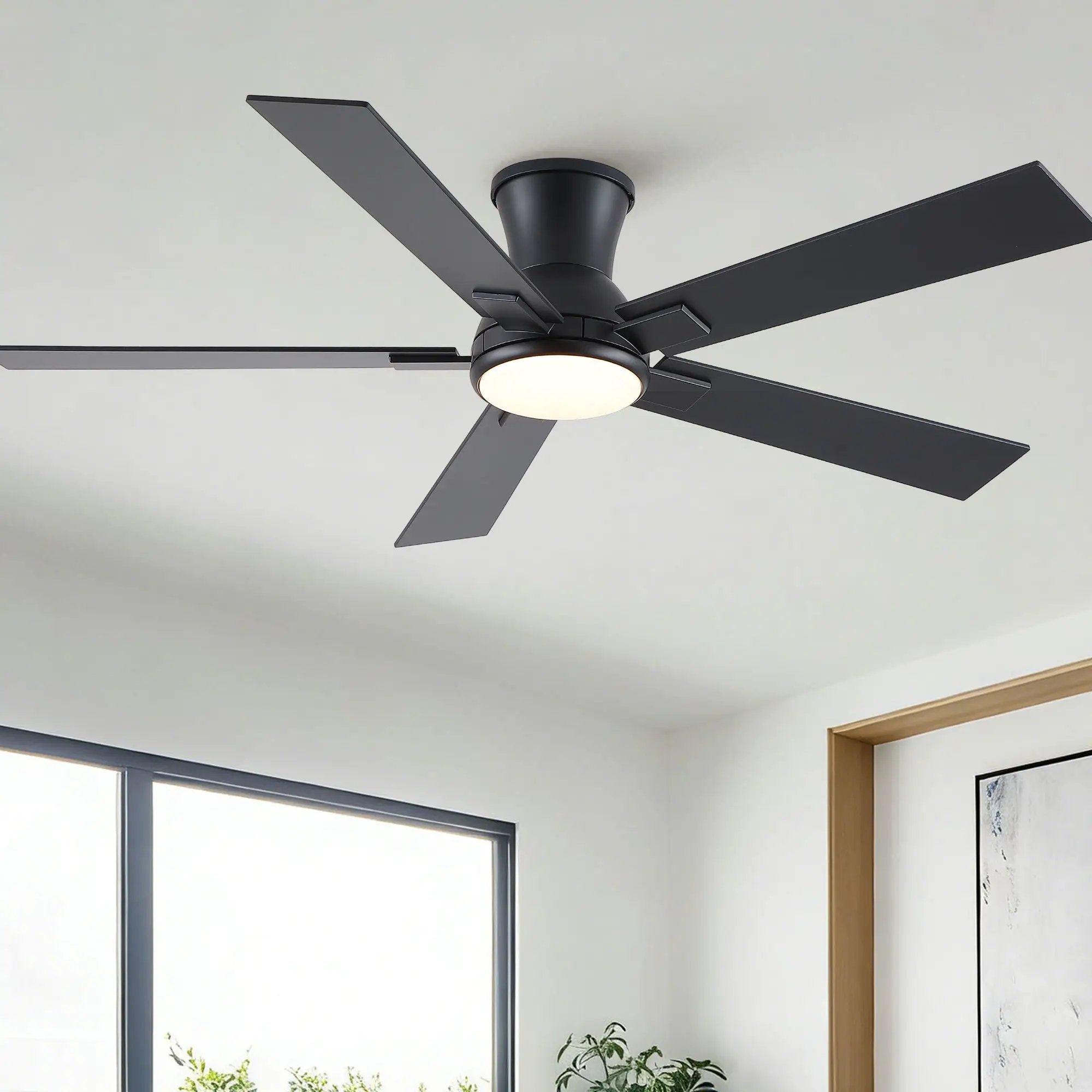 Low Profile Flush Mount Intergrated LED Ceiling Fan With Light And Reversible Quiet Motor by Unique Piece Furniture