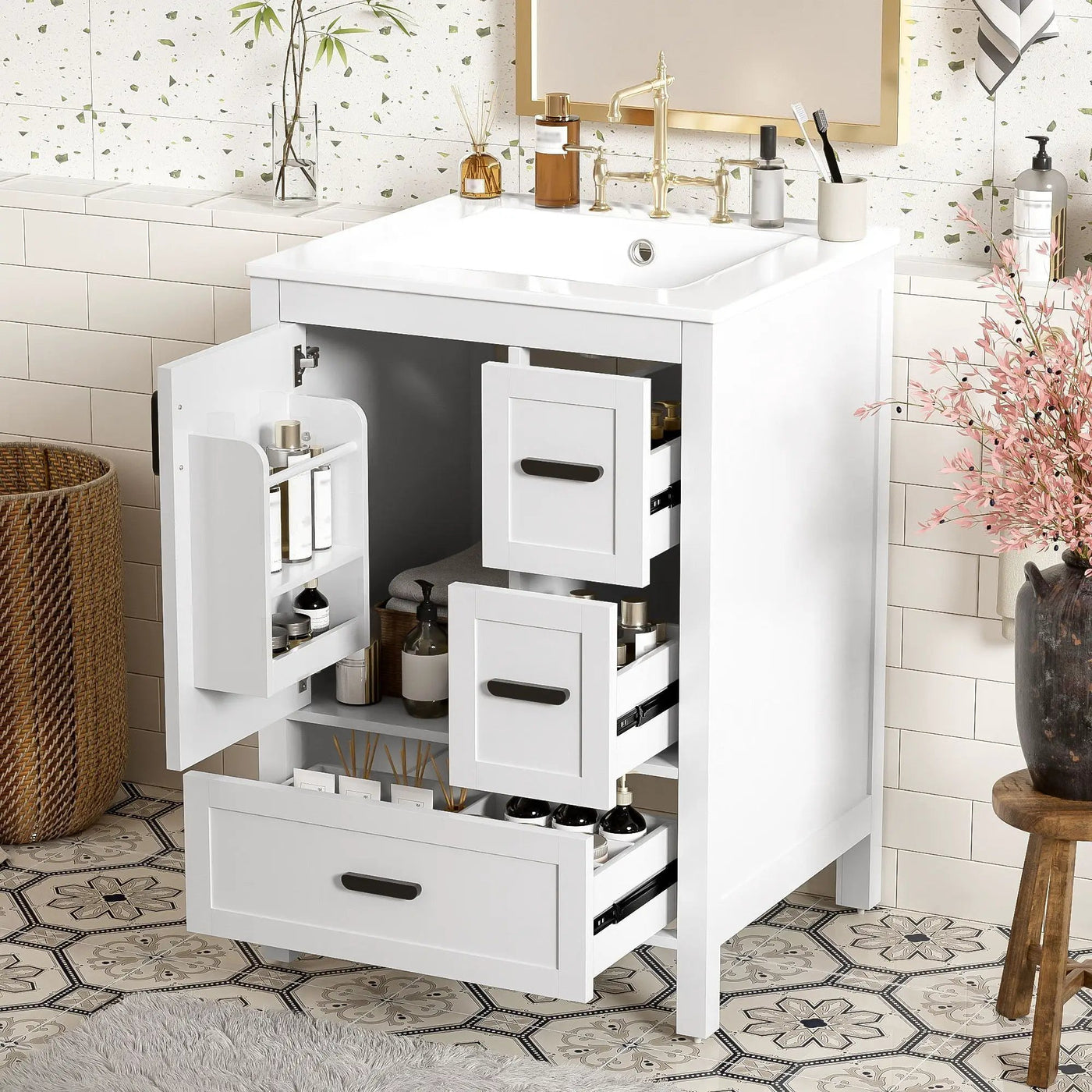 Bathroom Vanity With Sink, Soft-Close Doors, Double-Layer Shelf And 3 Drawers by HouseOfZazla