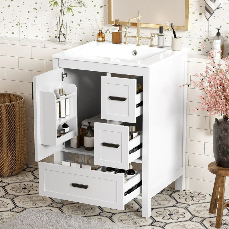 Bathroom Vanity With Sink, Soft-Close Doors, Double-Layer Shelf And 3 Drawers by Unique Piece Furniture