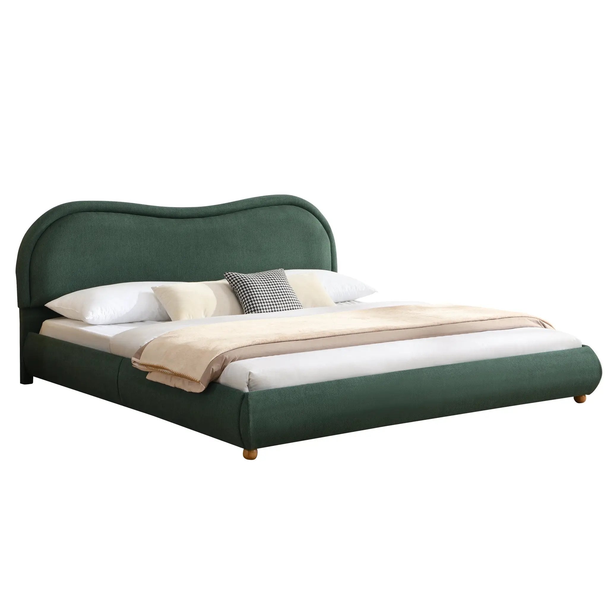 King Size Upholstered Platform Bed Frame with Rounded Corners by HouseOfZazla