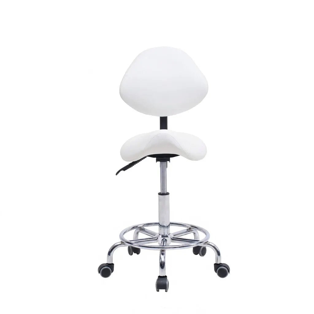 Saddle Stool Chair with Backrest - White by HouseOfZazla