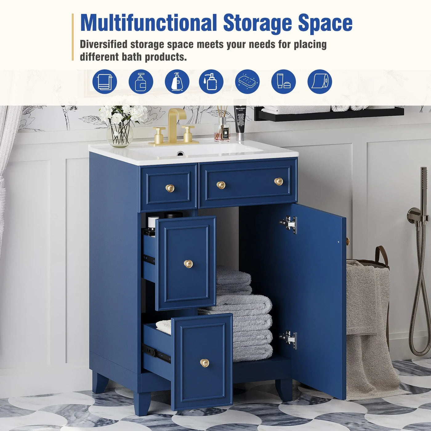 Transitional Style Bathroom Vanity Cabinet With Ceramic Sink by HouseOfZazla