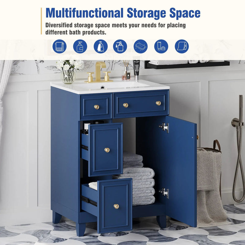 Transitional Style Bathroom Vanity Cabinet With Ceramic Sink