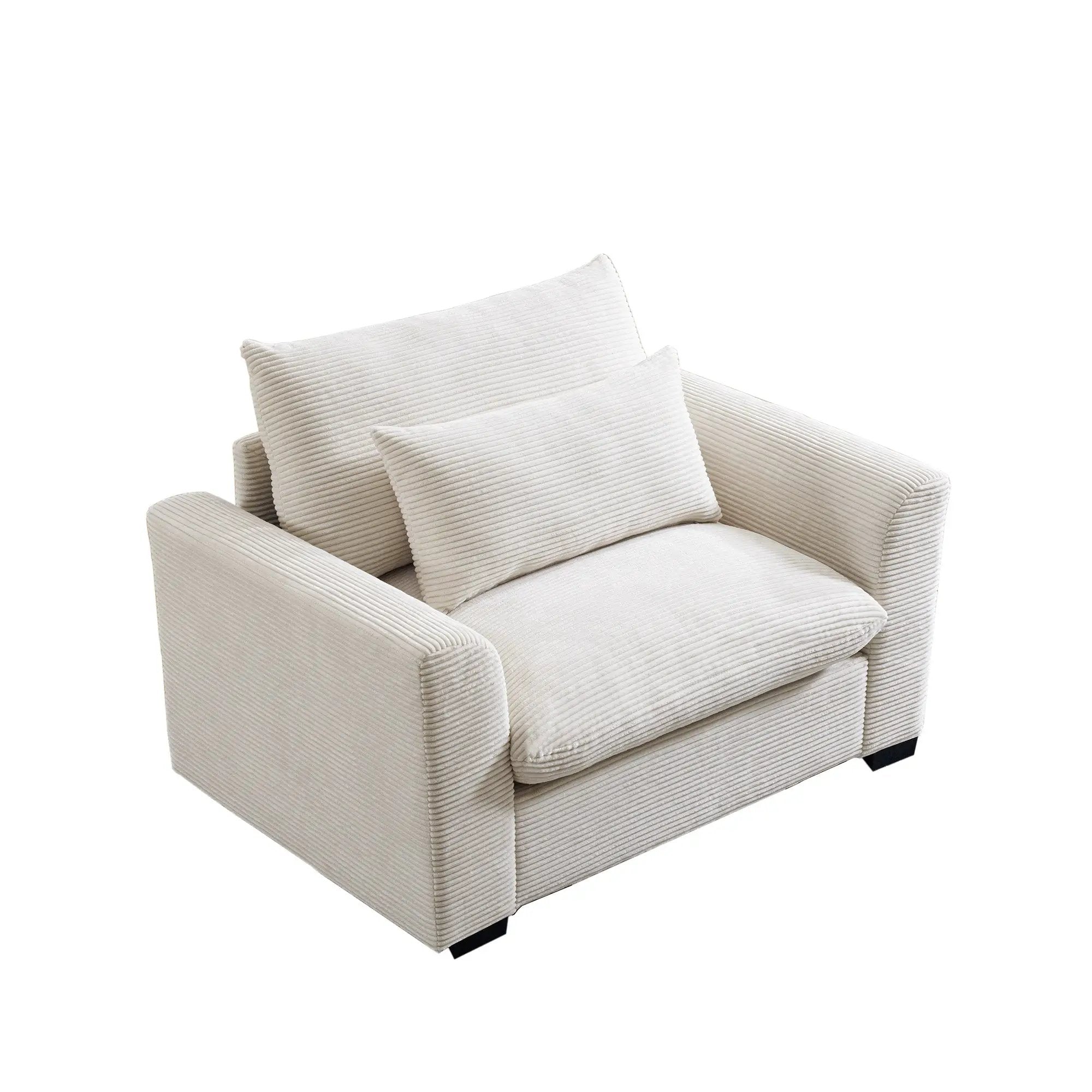 Beige Corduroy Deep Seat Single Sofa Accent Chair by HouseOfZazla
