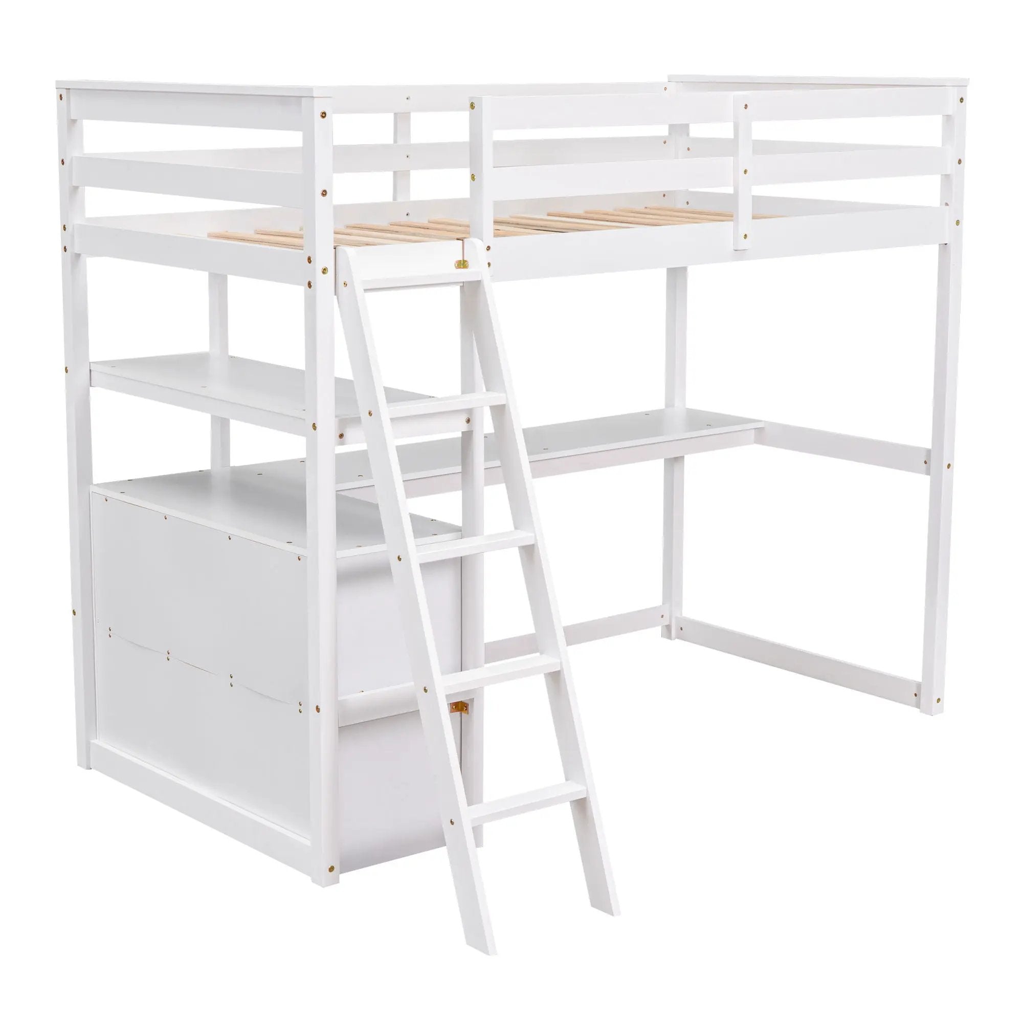 Modern Loft Bed With Built In Desk, Shelves, And 2 Drawers by HouseOfZazla