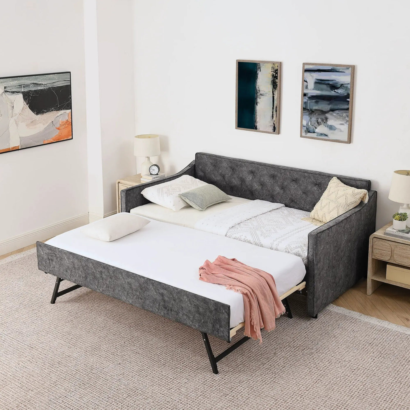 Daybed With Pop Up Trundle And USB Charging Armrest by Unique Piece Furniture