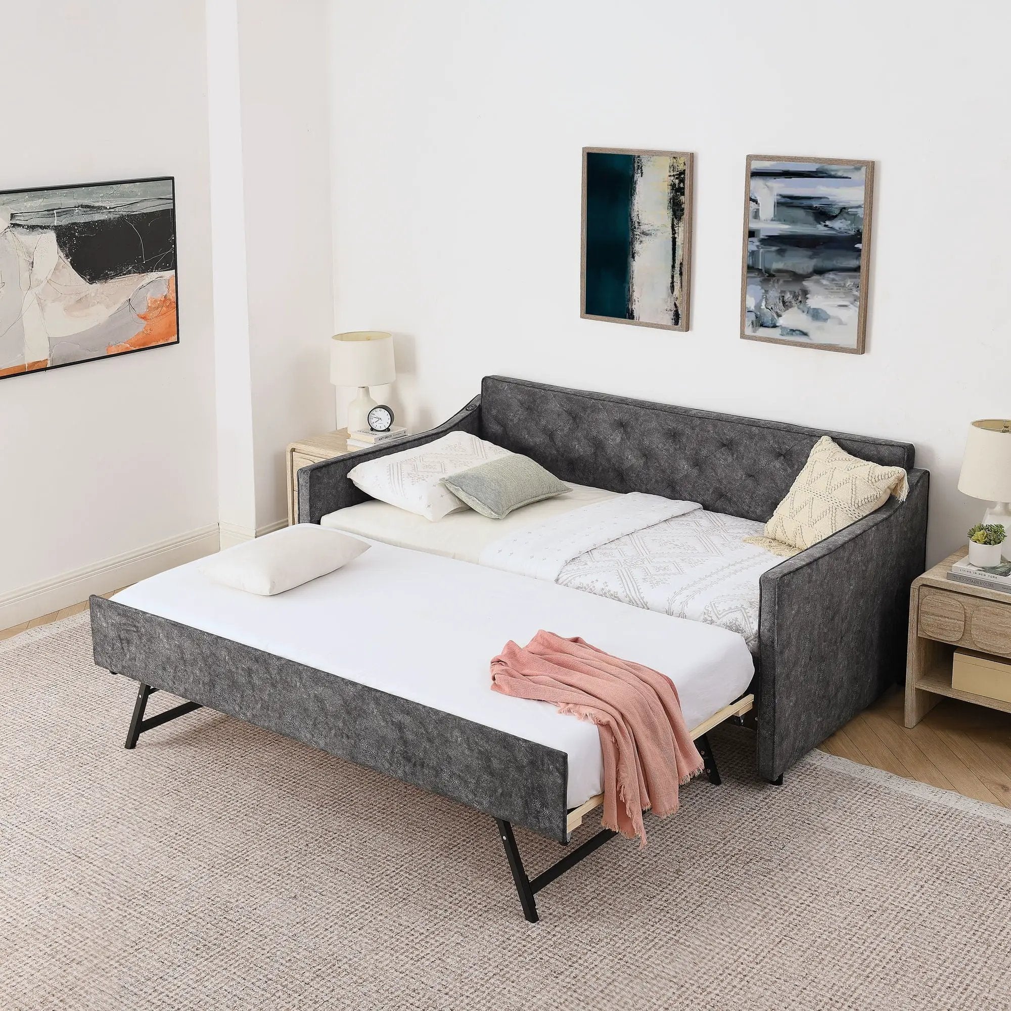 Daybed With Pop Up Trundle And USB Charging Armrest by Unique Piece Furniture