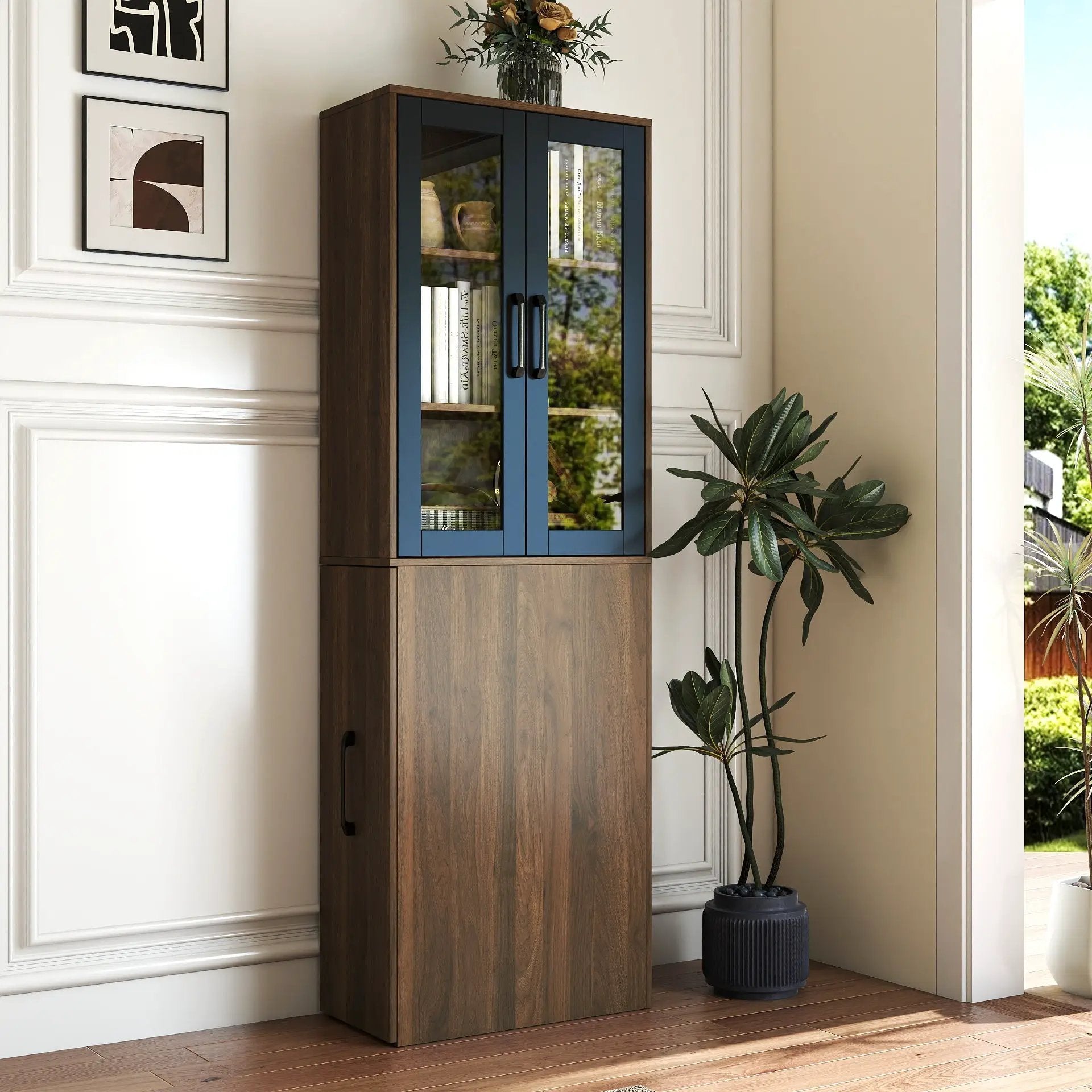 70.87" High Display Storage Cabinet with Multi-Tier Shelves and Glass Doors by HouseOfZazla