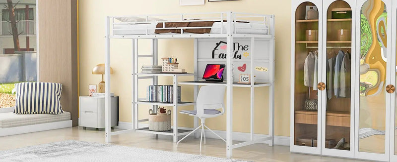 Metal Loft Bed With Desk, 3 Shelves And Ladder by HouseOfZazla