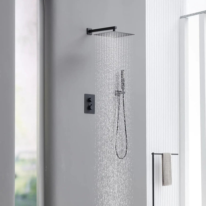TRUSTMI Thermostatic Shower System Set Matte Black, 3-Way Push Button Diverter Brass Wall Mount Ceiling Shower Faucet Complete with16 Inch 2 Modes Wat by Selzalot