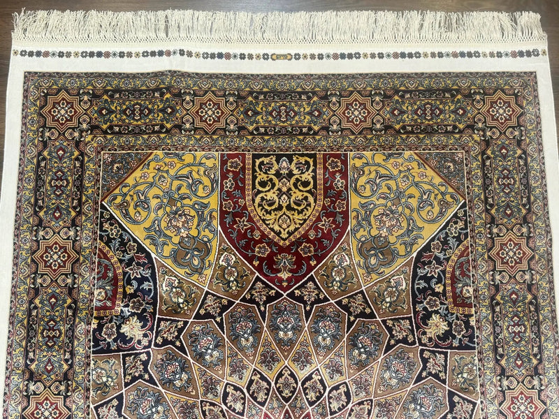 Turkish Silk Rug 4x6, Dome Design, Memluk Carpet, Bamboo Silk, New by Jewel Rugs