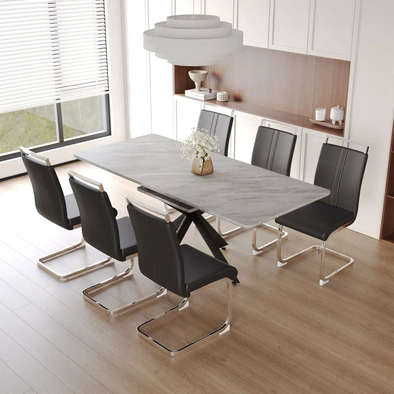 Modern Extendable Dining Table Set For 6 - 8 - Black / Gray by Unique Piece Furniture