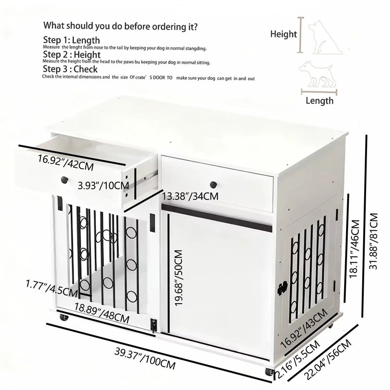 Dog Crate Furniture With Double Drawers And Sliding Barn Door, Pet Kennel For Small To Medium Dogs - White by HouseOfZazla