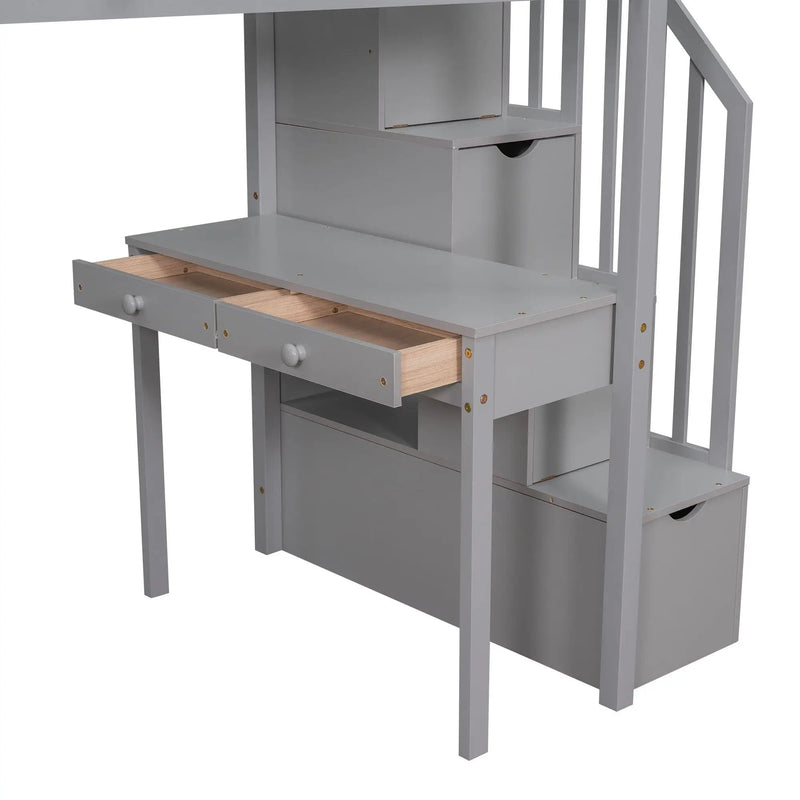 Loft Bed With Storage Drawers, Desk And Stairs With Shelves by HouseOfZazla