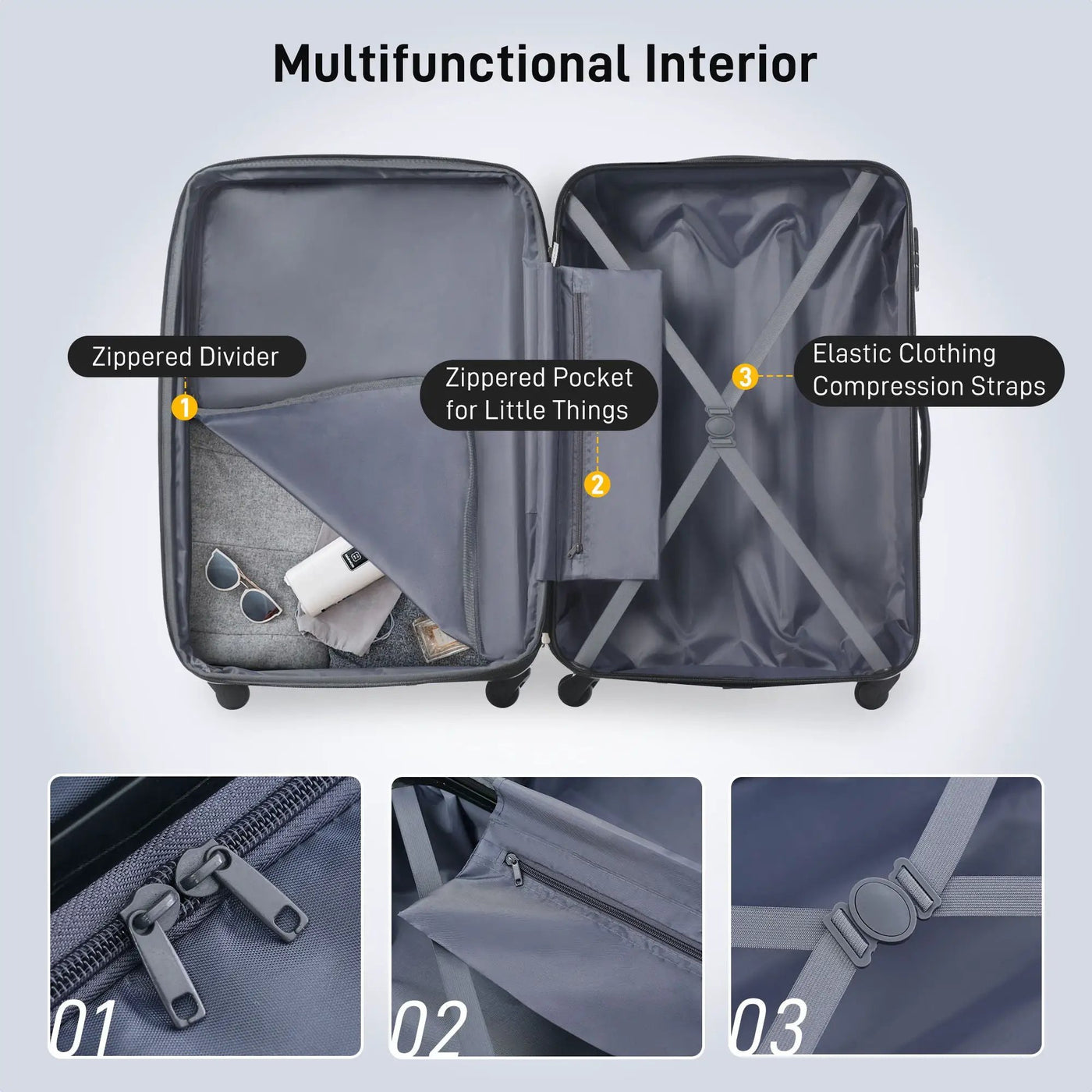 3 Piece Luggage Set Hardside Spinner Suitcase With Tsa Lock 20" 24" 28" Available by HouseOfZazla
