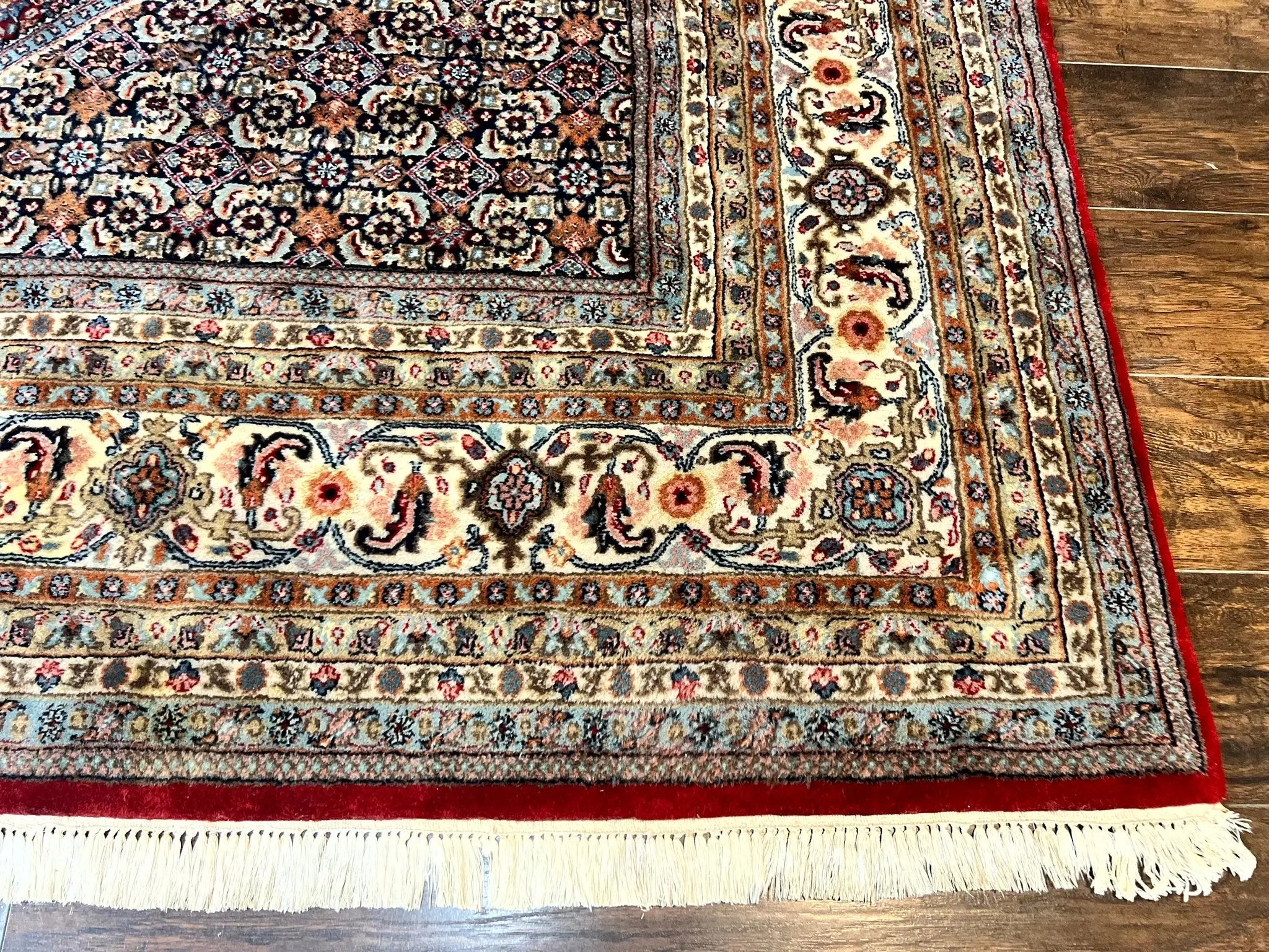 Square Indo Persian Bidjar Rug 10x10, Red, Handmade Vintage Wool Carpet by Jewel Rugs