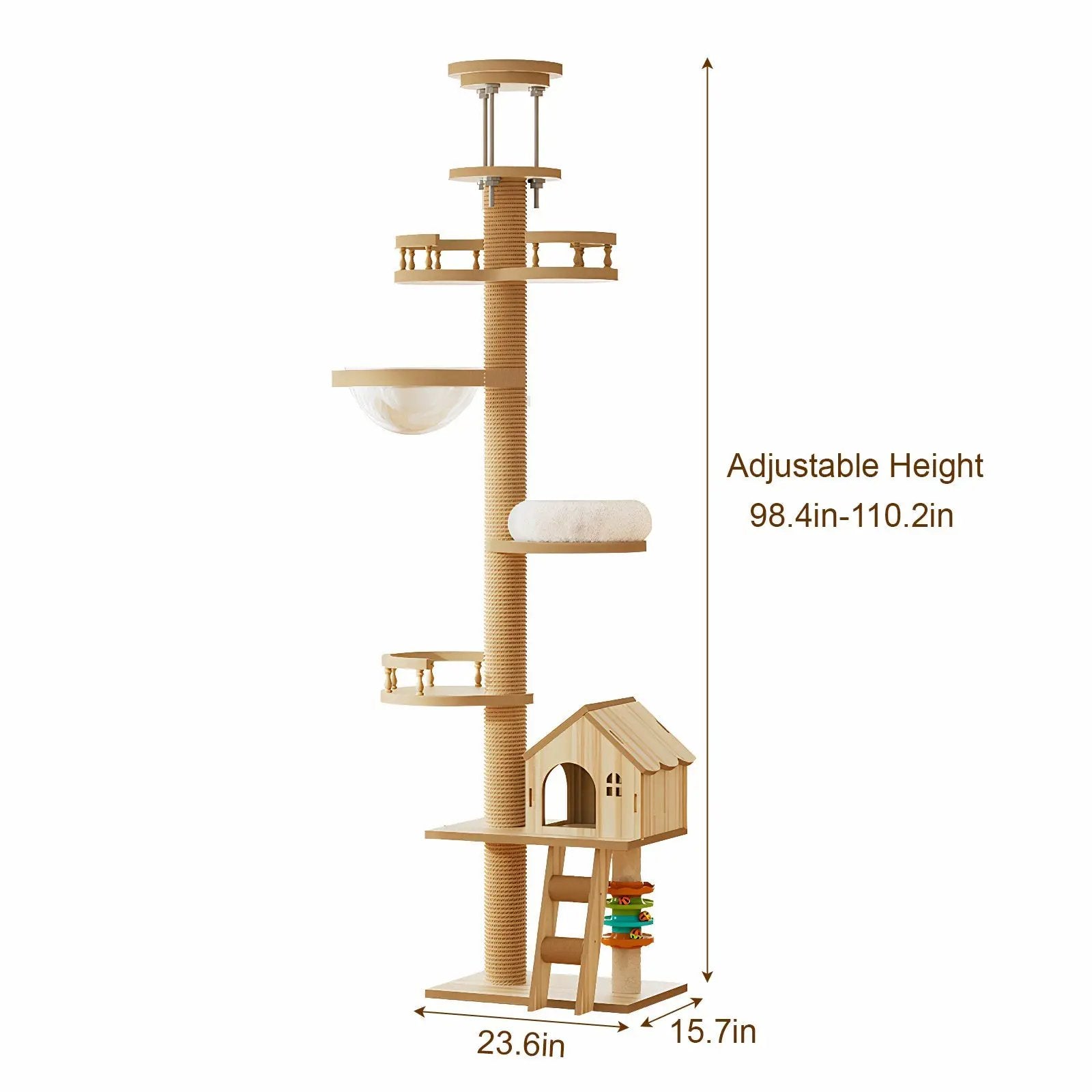 Floor to Ceiling Cat Tree with Adjustable Height and Condo Cave Bed by HouseOfZazla