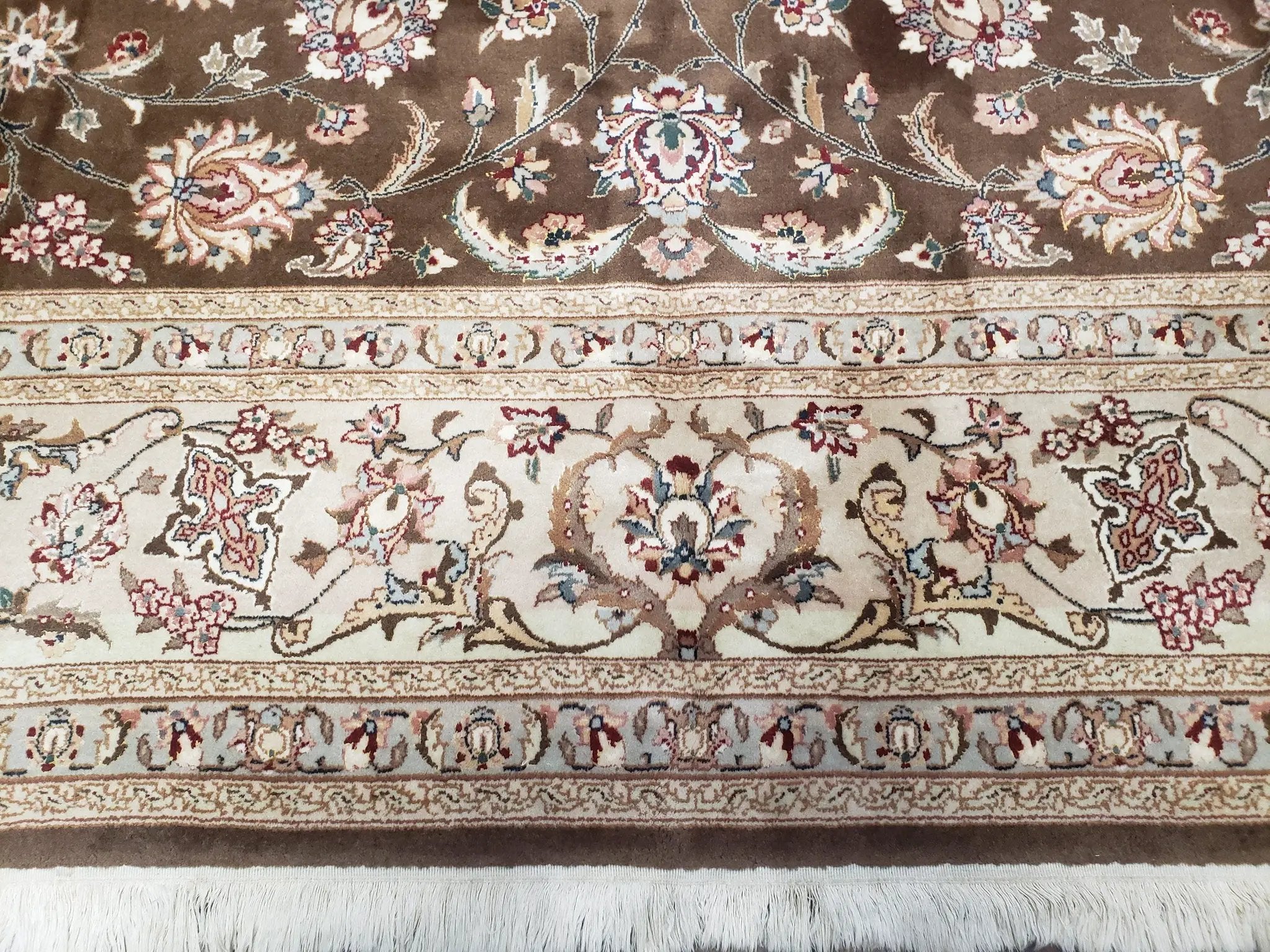 Vintage Pak-Persian Area Rug 9x12, Wool Hand-Knotted Spice Brown & Ivory Traditional Fine Oriental Carpet, Pakistani Carpet, 9 x 12 Fine Rug by Jewel Rugs