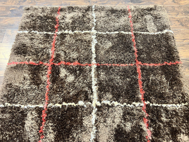 Shag Rug 6x8, Brown, Panel Design by Jewel Rugs