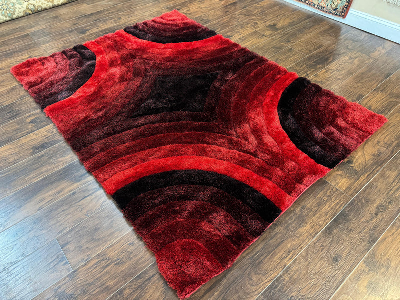 Red and Black Shag Rug 5x7, Pair A by Jewel Rugs