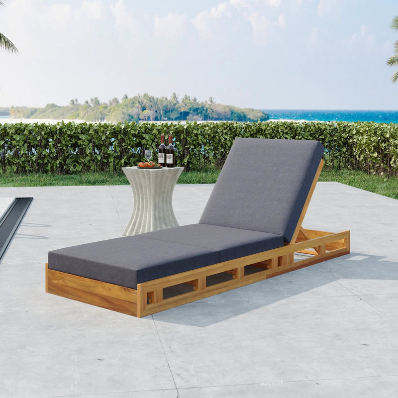Lounge Chaise Set, Acacia Solid Wood with Lounge Cushion by HouseOfZazla