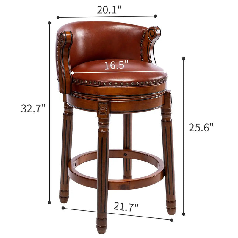 Seat Height 26'' Cow Top Wooden Bar Stool, 360 Degree Swivel Bar Height Chair With Backs For Home Kitchen Counter by Unique Piece Furniture