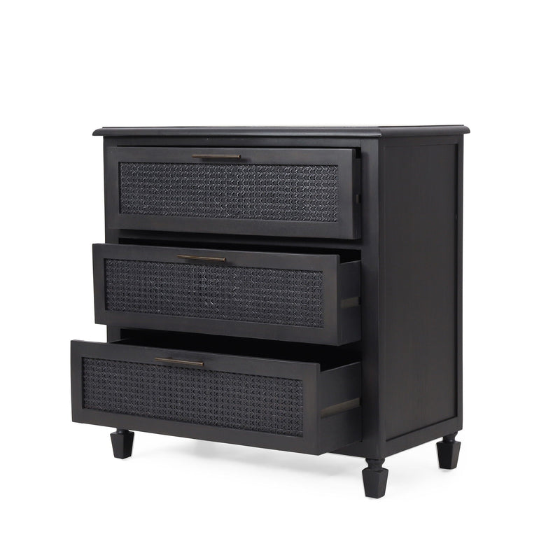 Newell Cane 3 Drawer Dresser - Dark Gray by HouseOfZazla