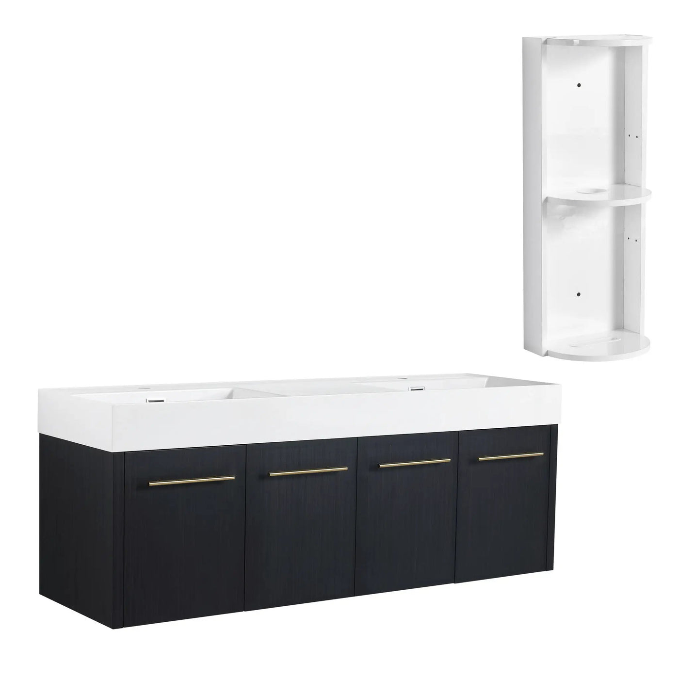 Modern Wall Mounted Bathroom Vanity With Resin Sink and Storage Rack by HouseOfZazla