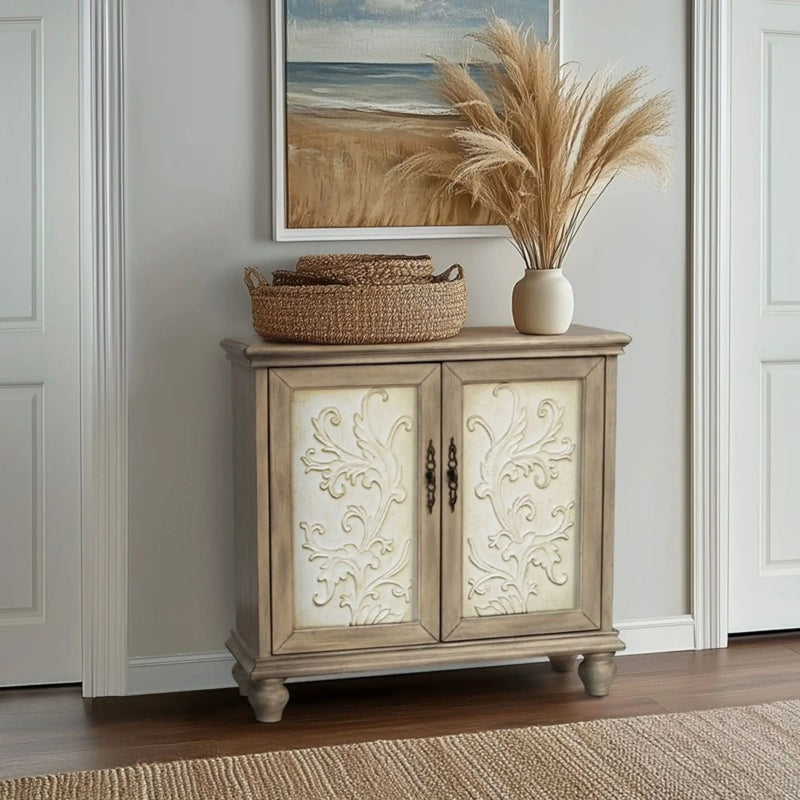 Driscoll - 2 Door Cabinet With Floral Design - Reclaimed Natural by HouseOfZazla