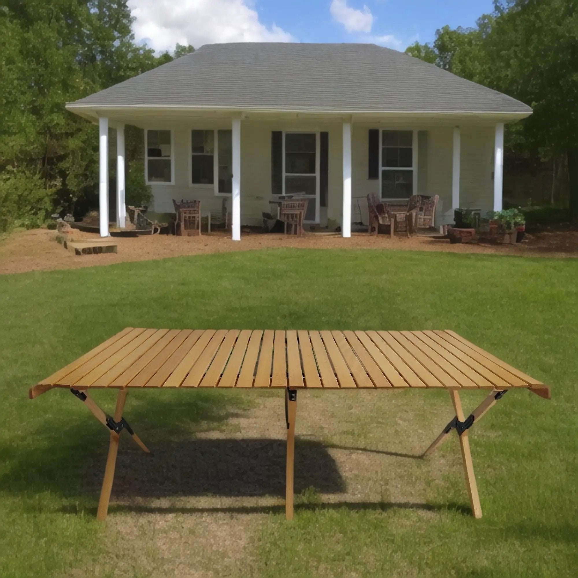 Multi-Function Wooden Foldable Portable Patio Dining Table, Indoor And Outdoor Universal - Natural by HouseOfZazla