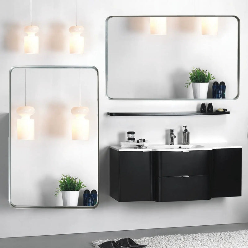 Rounded Corner Rectangle Bathroom Mirror For Wall Metal Frame Wall Mounted Bathroom Mirror Vanity Bathroom Mirror (Horizontal & Vertical) by HouseOfZazla