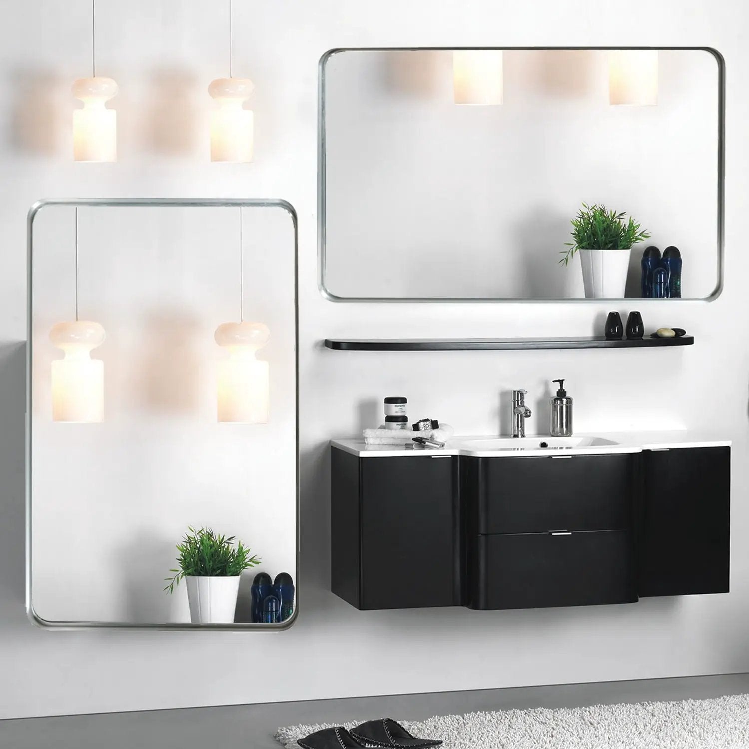 Rounded Corner Rectangle Bathroom Mirror For Wall Metal Frame Wall Mounted Bathroom Mirror Vanity Bathroom Mirror (Horizontal & Vertical) by Unique Piece Furniture