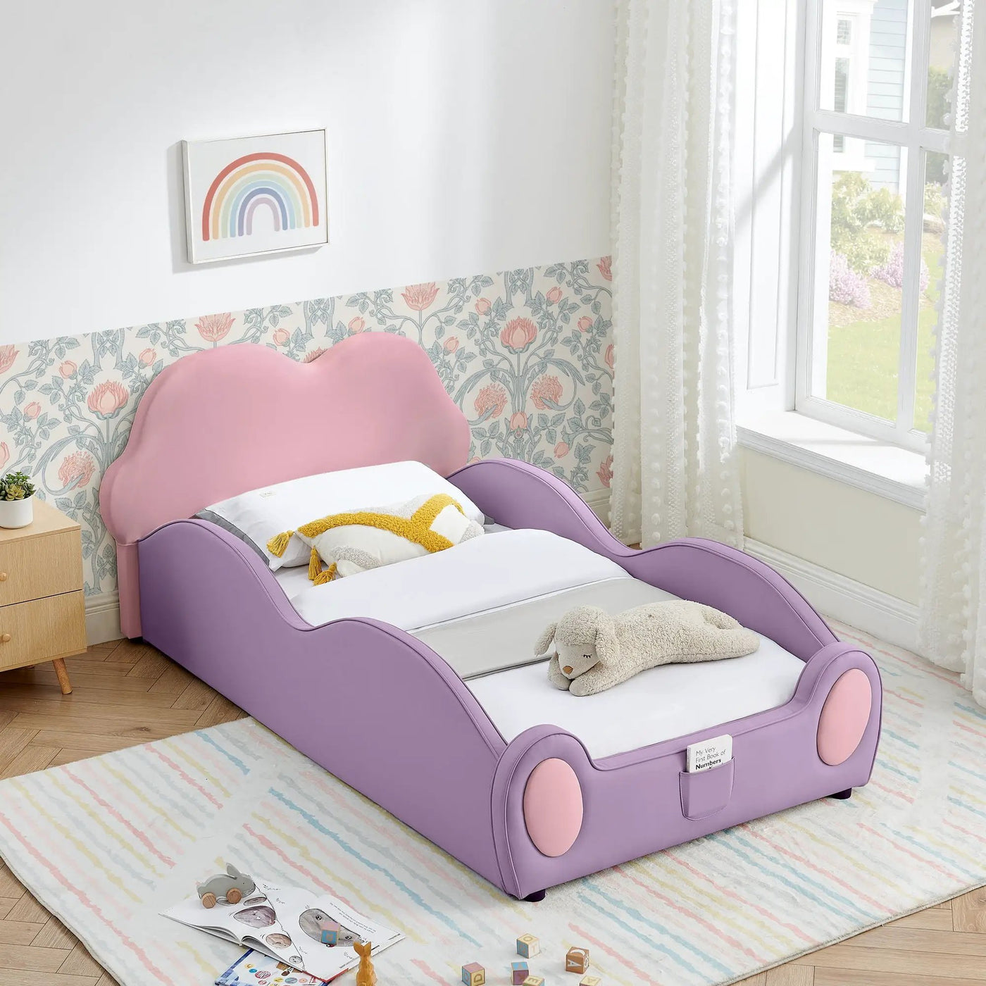 Cute Cloud Shape Bed With Guardrails Cartoon Design, Storage Pocket by Unique Piece Furniture