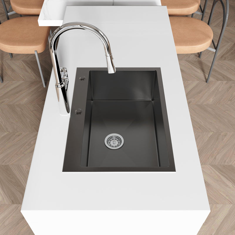Stainless Steel Kitchen Sink, 27″x19″ Single Bowl, Overmount Handmade Sink by HouseOfZazla