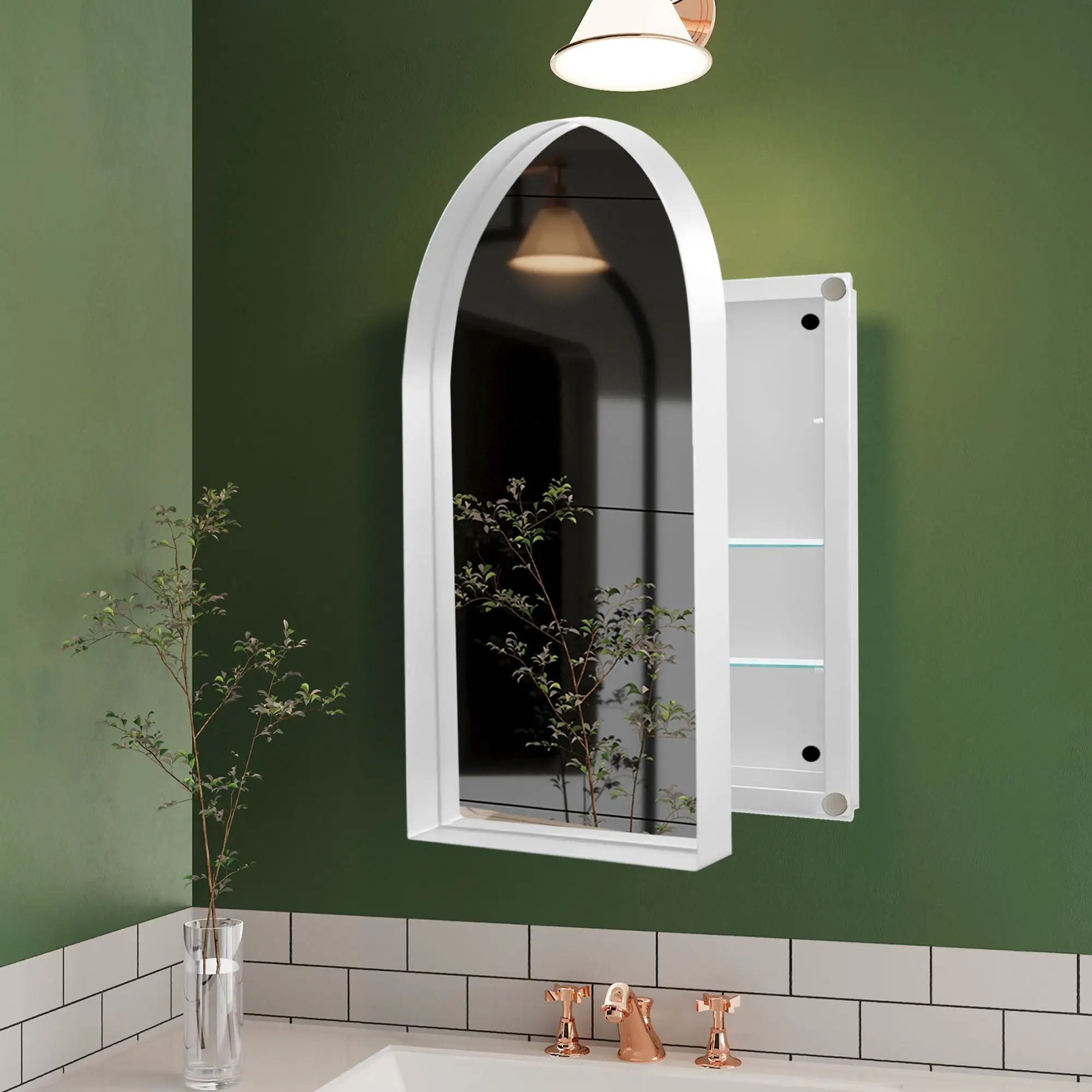 Arched Recessed Medicine Cabinet, Metal Framed Bathroom Wall Cabinet With Mirror And Adjustable Shelves, Wall Mirror With Storage For Bathroom by Unique Piece Furniture