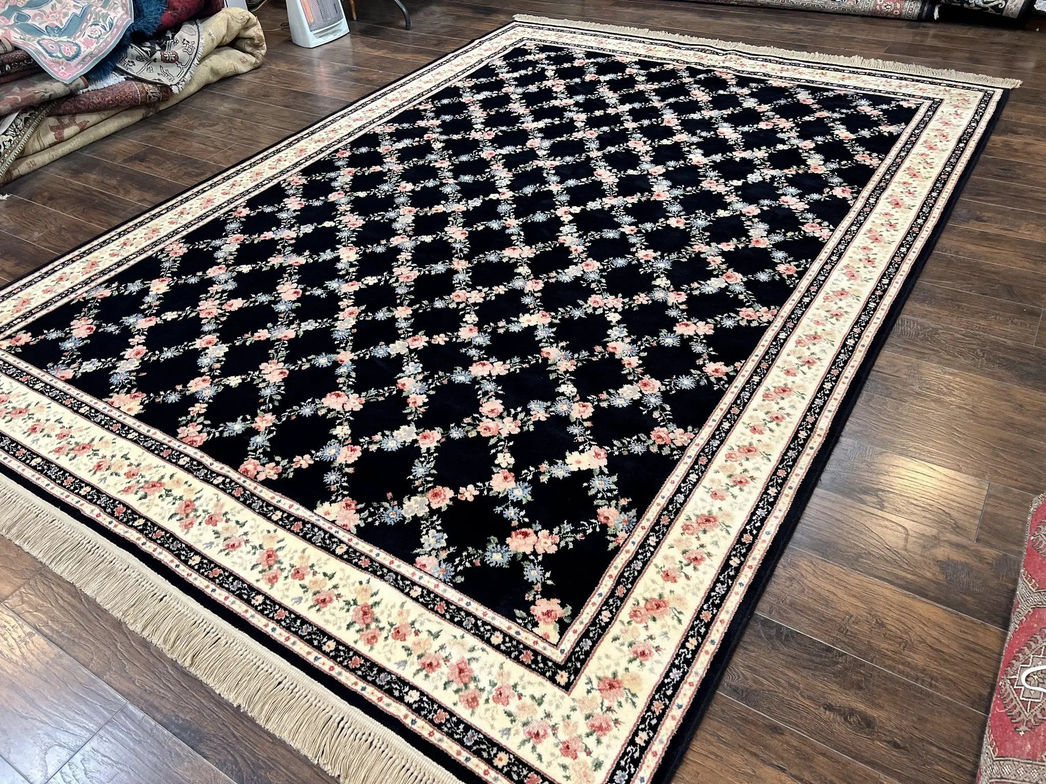 Karastan Rug 8' 8" x 12" Garden of Eden Collection Ebony Trellis #509/1270, Wool Pile Discontinued Vintage Karastan Carpet, Room Sized Rug by Jewel Rugs