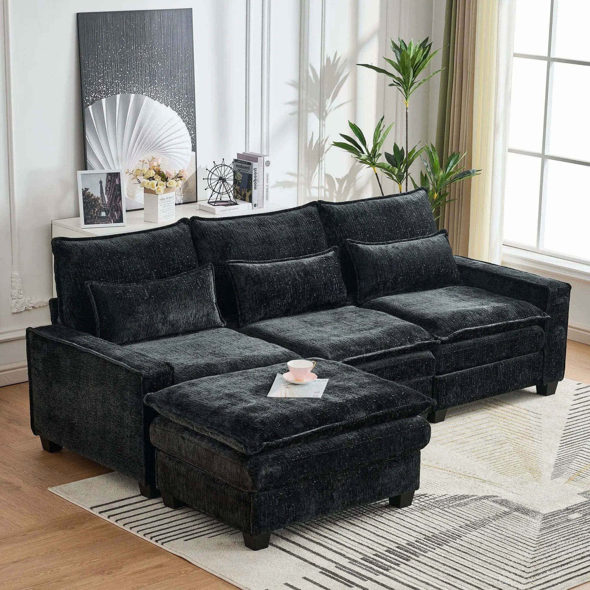 Modern Comfy L Shaped Sectional Sofa With Movable Ottoman by Unique Piece Furniture