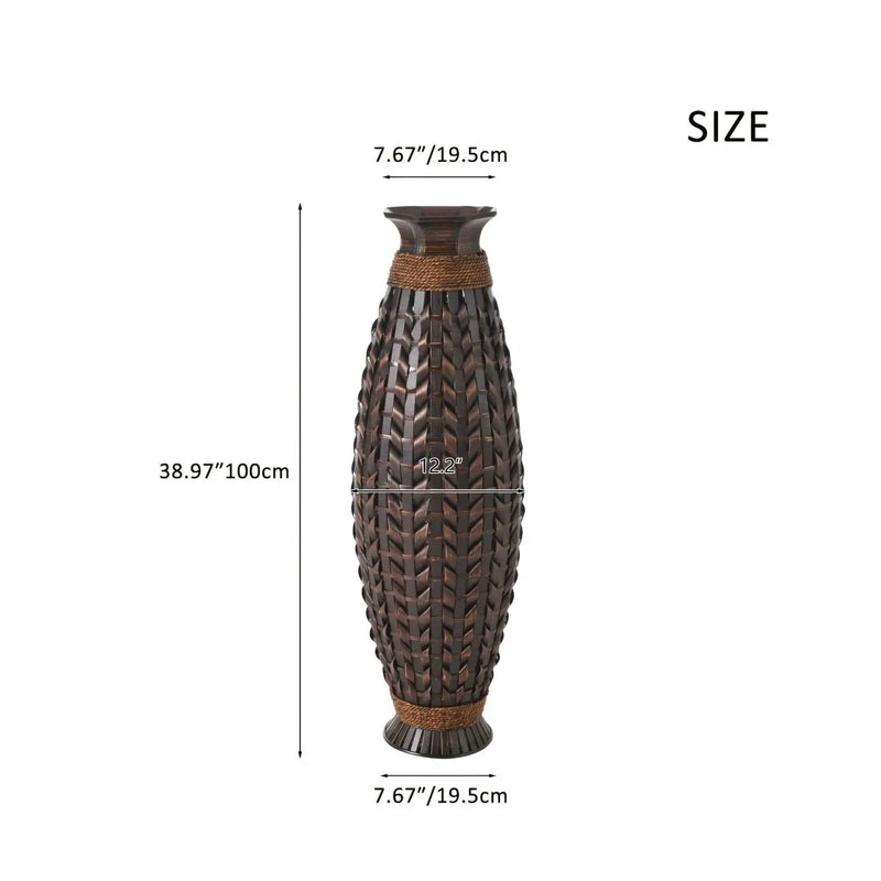 Hand Woven Bamboo Floor Vase, Decorative Accent For Living Room - Acacia Wood by HouseOfZazla