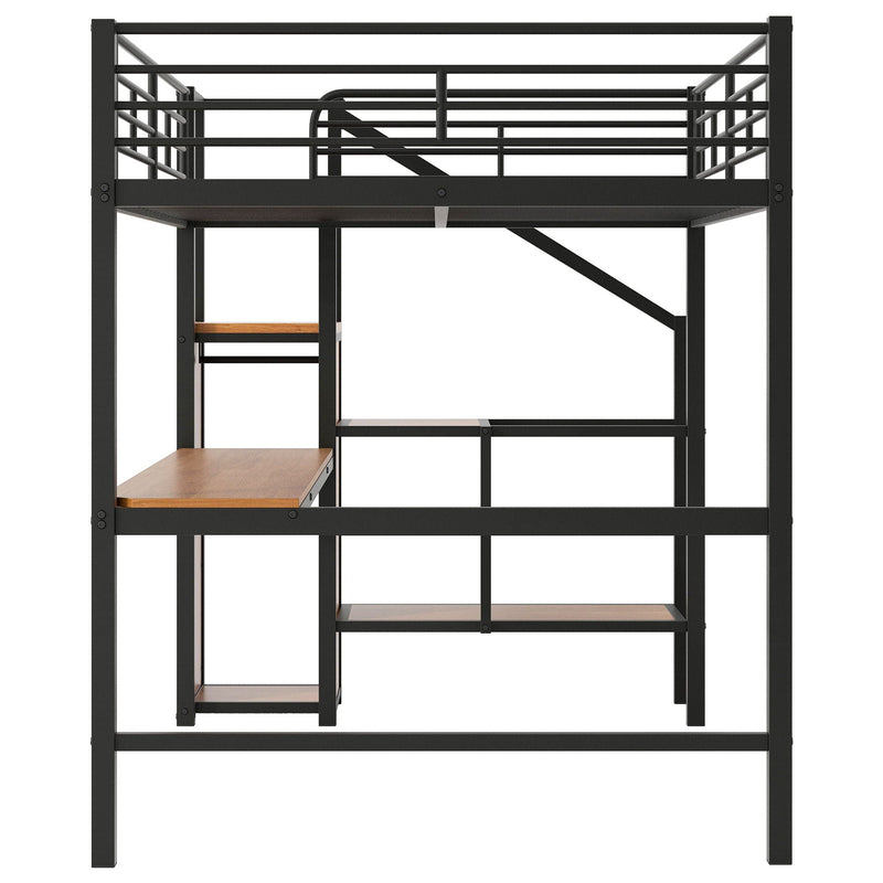 Loft Bed With Desk, Storage Staircase, Small Wardrobe And LED Light