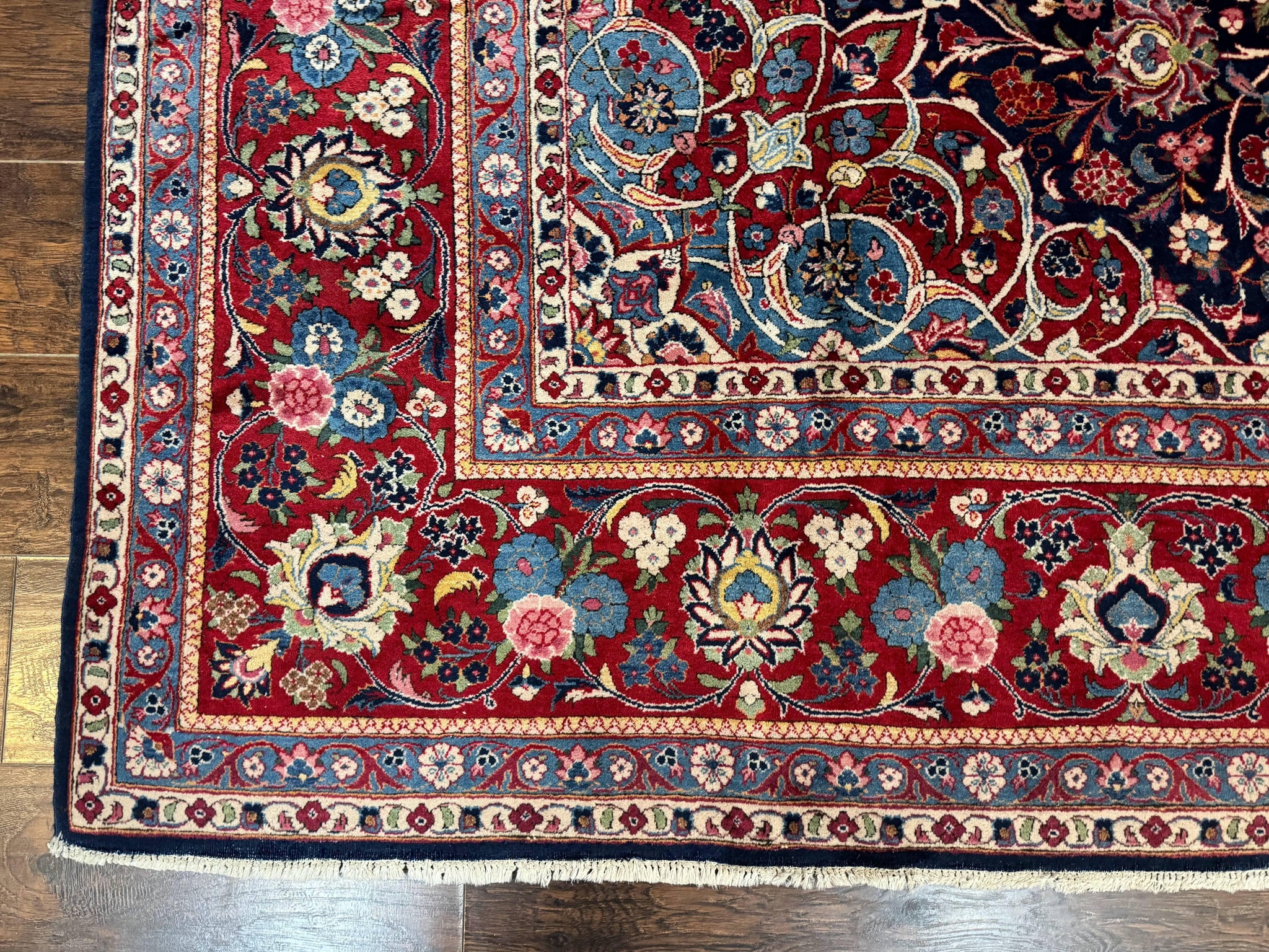Navy Blue Persian Rug 9x12, Antique Persian Carpet, Kork Wool, 200 KPSI, Persian Kashan Rug by Jewel Rugs