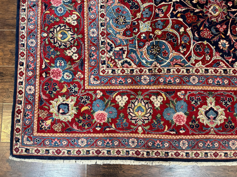 Navy Blue Persian Rug 9x12, Antique Persian Carpet, Kork Wool, 200 KPSI, Persian Kashan Rug by Jewel Rugs