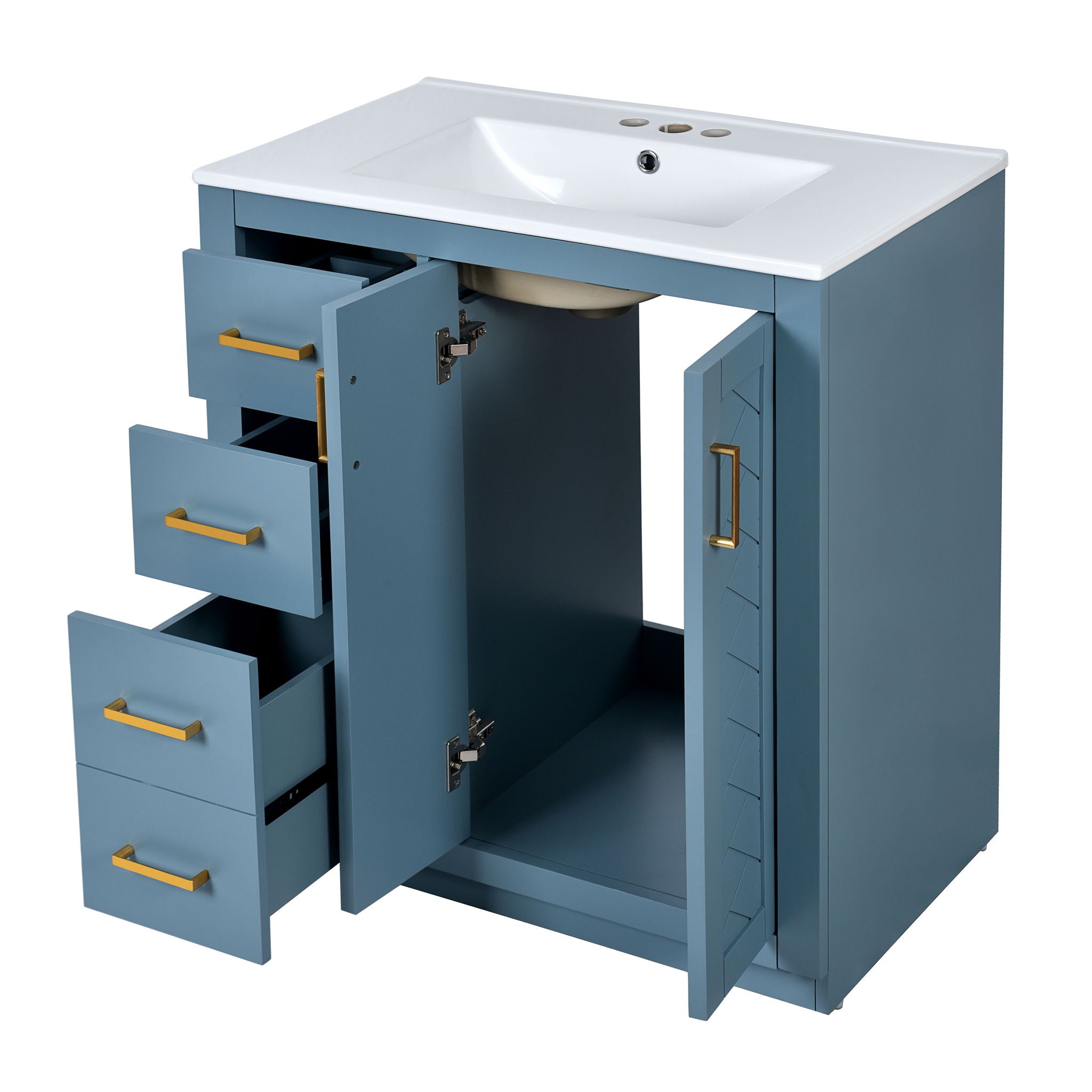 Ceramic Sink Combo, Freestanding Vanity Set With 3 Drawers & Soft Closing Doors by HouseOfZazla