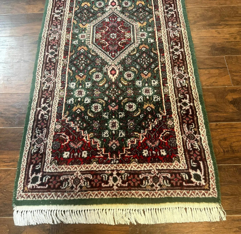 Green Indo Persian Bidjar Runner Rug 3x10, Green and Red by Jewel Rugs