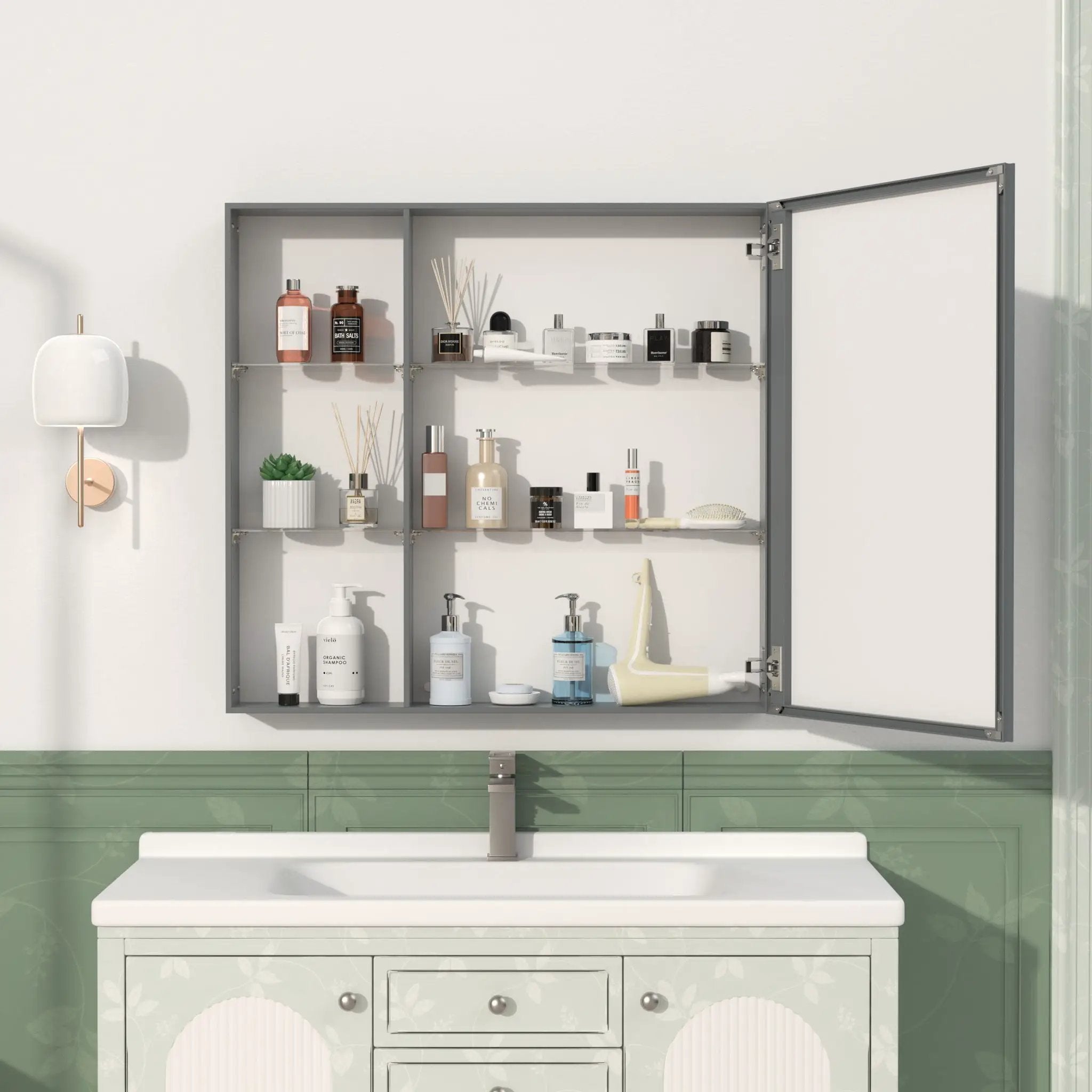 Medicine Cabinet, Wall Mounted Bathroom Mirror With Storage, Adjustable Shelves - Black Brown by Unique Piece Furniture