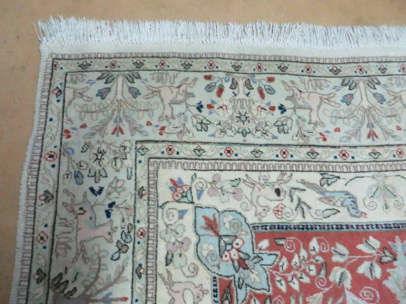 6' X 9' Vintage Handmade India Oriental Floral Wool Rug Hunting Bird Deer Nice by Jewel Rugs